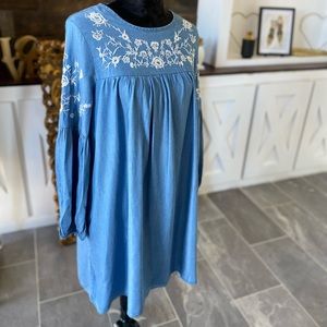 Foxy Women Embroidered Long Sleeve Tunic Shirt Dress